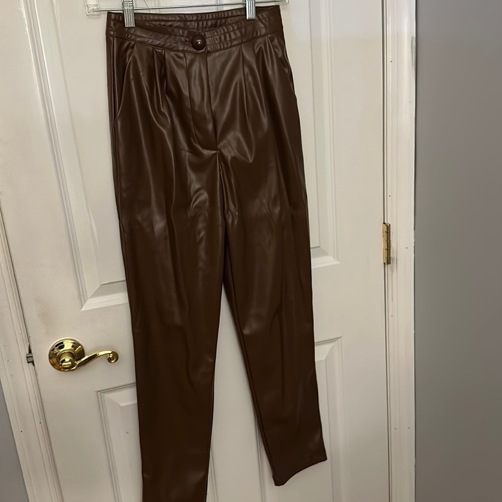 Princess Polly Straight Leg Brown Leather Pants